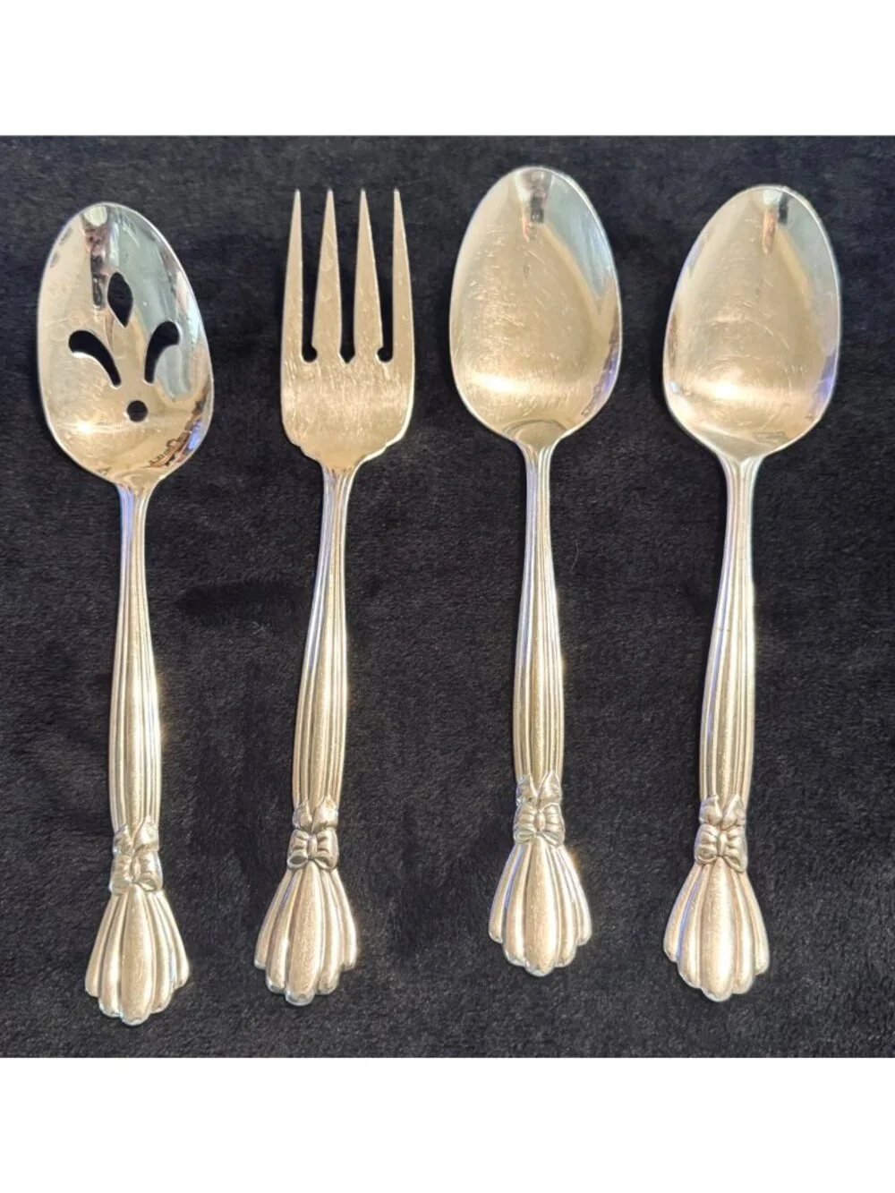4 Oneida ALEXIS Deluxe Stainless Serving Pieces Glossy Bow Silverware Flatware